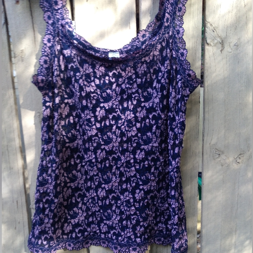 Hanky Panky lace camisole top navy/ Lt. Pink size L.